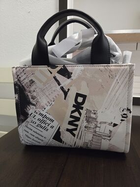 DKNY Black and Cream Graphic Print Satchel